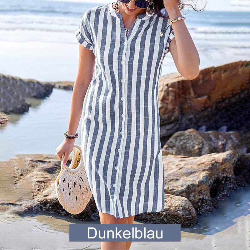 🌸✨Midikleid mit Streifenmuster & Knöpfen für Damen
