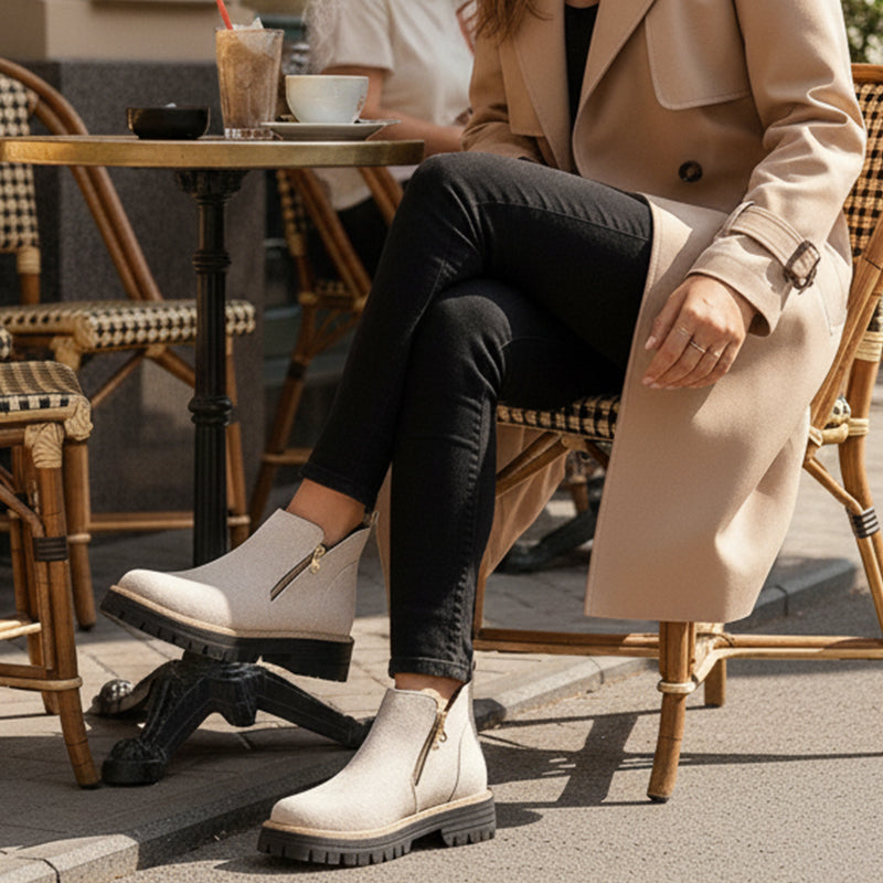🥾 Damenschuhe trendig und komfortabel, runde Spitze mit Zip 🌟👢