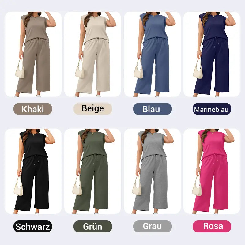 🌺2025 Neue Frauen Casual Cap Sleeve Top Wide Leg Crop Pants Zweiteilige Sets🌺