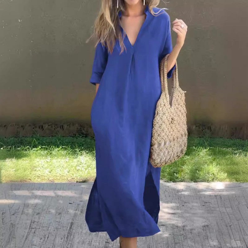 🔥Elegantes Kleid mit V-Ausschnitt und Schlitz