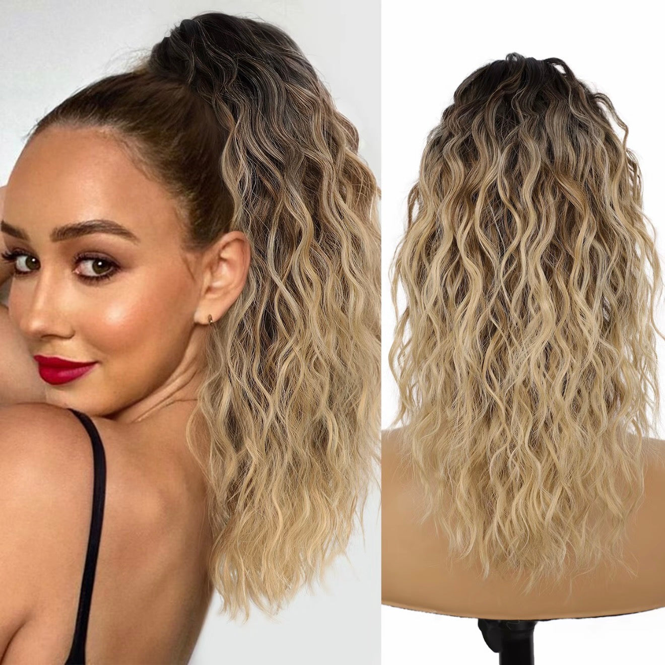 đ LETZTER TAG DER AKTION - 50 % RABATT đ18 Zoll lockige, gewellte Frizz-HaarverlĂ€ngerung mit Pferdeschwanz