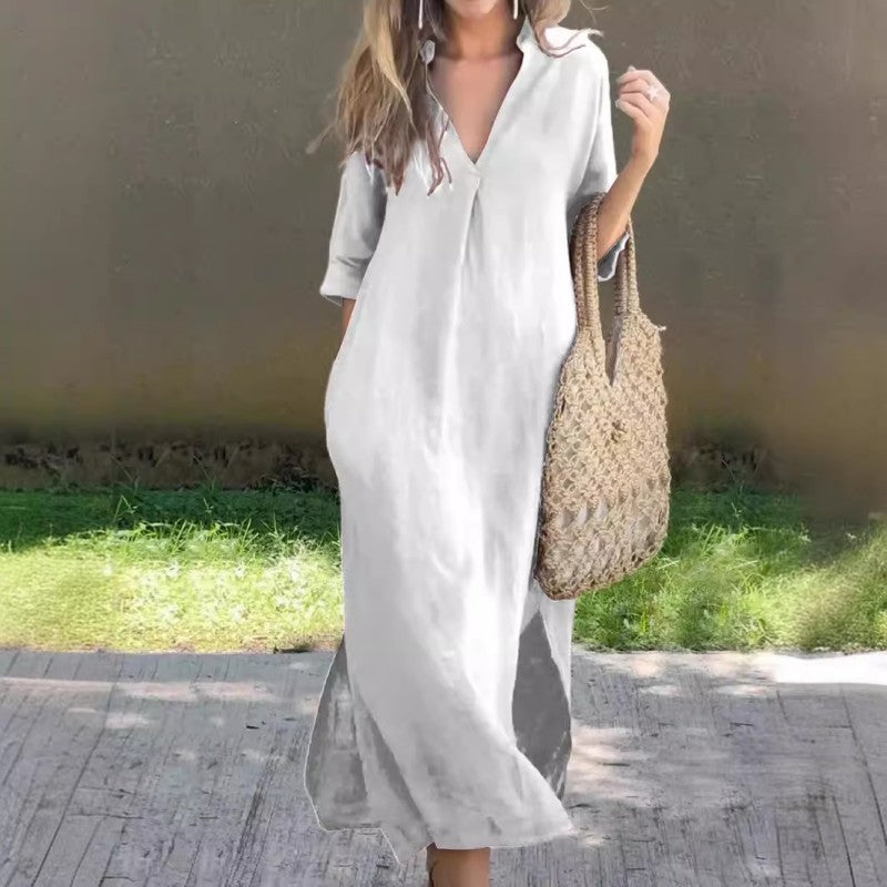 🔥Elegantes Kleid mit V-Ausschnitt und Schlitz