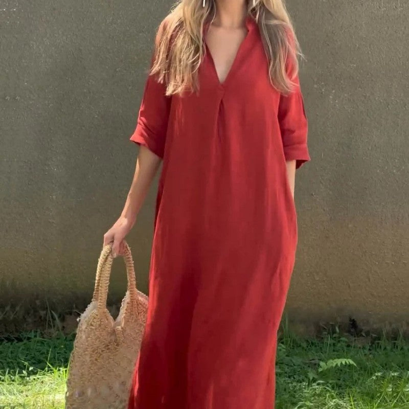 🔥Elegantes Kleid mit V-Ausschnitt und Schlitz