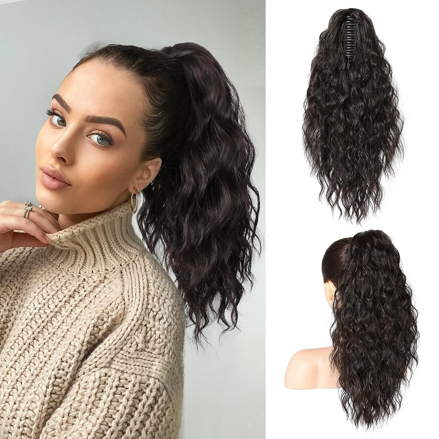 đ LETZTER TAG DER AKTION - 50 % RABATT đ18 Zoll lockige, gewellte Frizz-HaarverlĂ€ngerung mit Pferdeschwanz