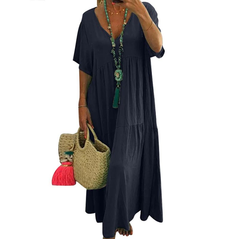 👗🌿 Lässiges langes Damenkleid mit kurzen Ärmeln – luftig, bequem & sommerlich, jetzt −50%