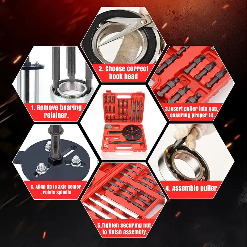 đ„Werkzeug zur Demontage von Innenlagern Abzieher đ§ Innenlager-Abzieher Set aus Kohlenstoffstahl â 6 Spannzangen in robuster Box fĂŒr Auto & Fahrrad
