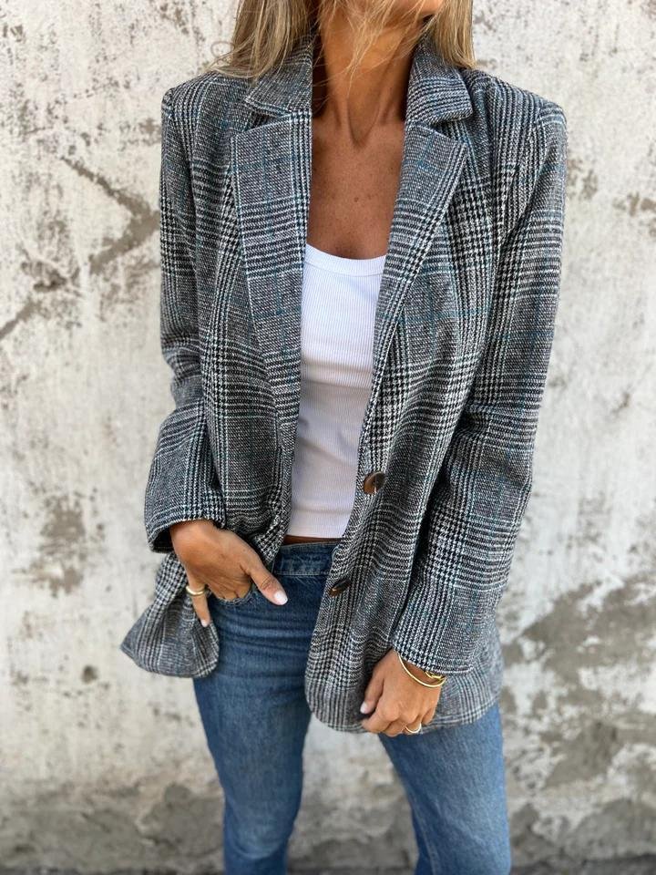 🥰Saisonangebot zum Super-Sonderpreis🥰Lässiger karierter Blazer mit Revers