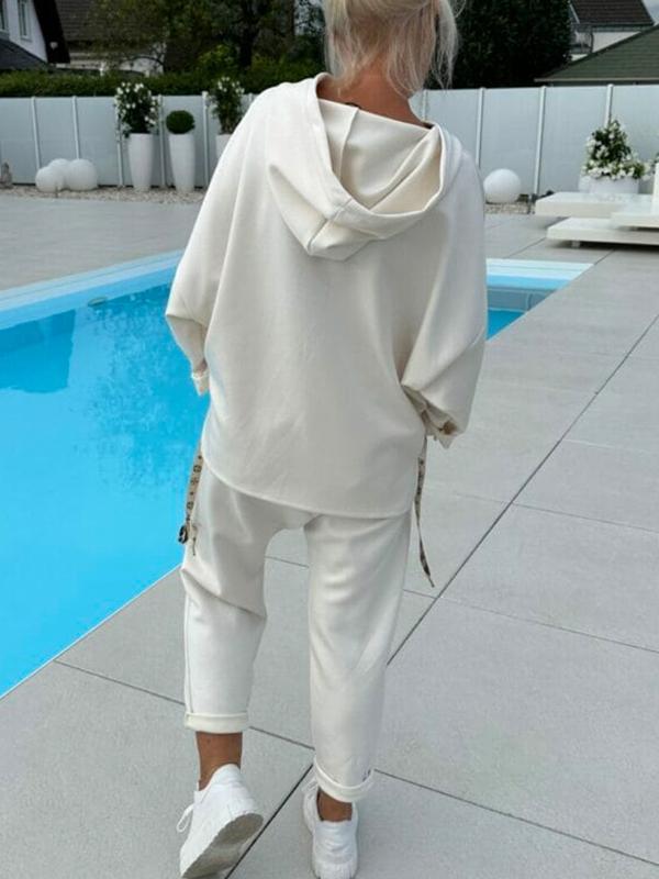 Zweiteiliges Damen-Kapuzenpulli-Set in Unifarben