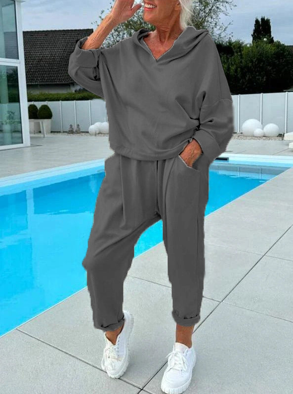 Zweiteiliges Damen-Kapuzenpulli-Set in Unifarben