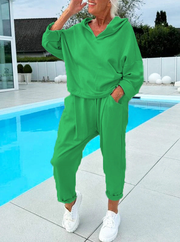 Zweiteiliges Damen-Kapuzenpulli-Set in Unifarben