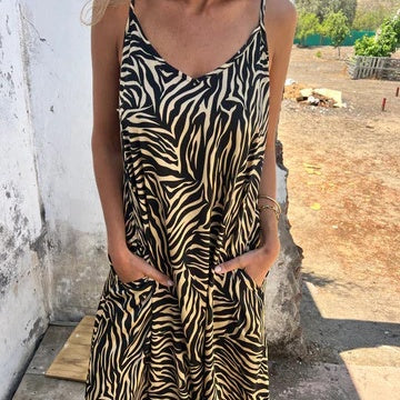 Damen Maxikleid mit Druck und Spaghettiträgern