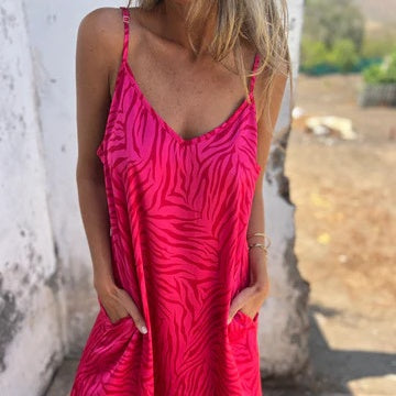 Damen Maxikleid mit Druck und Spaghettiträgern