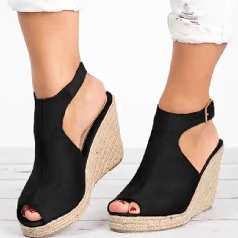 Damen-Sandalen mit Knöchelriemen und Keilabsatz