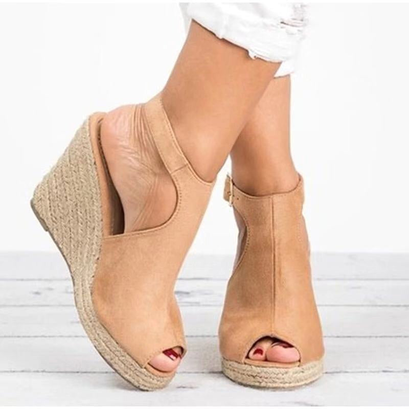 Damen-Sandalen mit Knöchelriemen und Keilabsatz