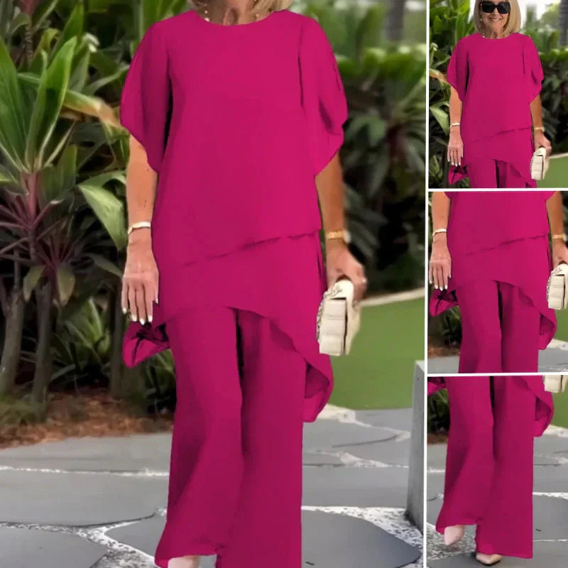 Charmantes Set aus unregelmäßigem Oberteil und Hose mit weitem Bein