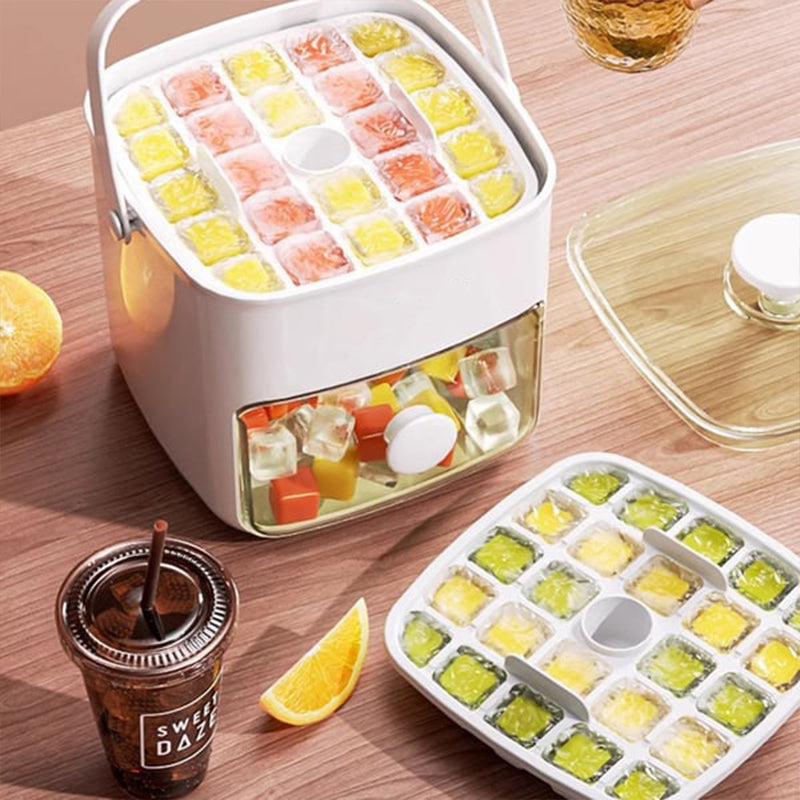 🔥Essentials für den Sommer🧊2-stufige, praktische Push-In-Eiswürfelform mit Tabletthülle