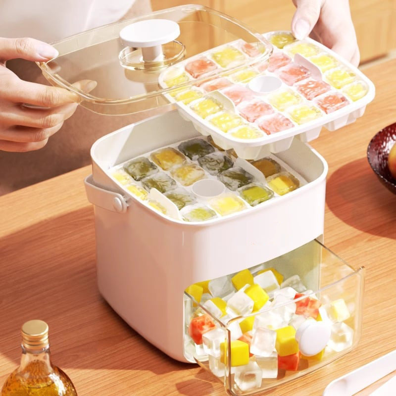 🔥Essentials für den Sommer🧊2-stufige, praktische Push-In-Eiswürfelform mit Tabletthülle