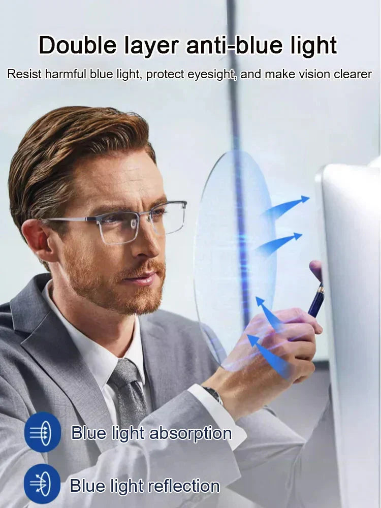 💼Dreifach scharf, einfach brillant: Ihr Büro-Alltag mit TÜV-geprüftem Blaulichtschutz👔Ultra-leichte Anti-Blau-Licht-Lesebrille