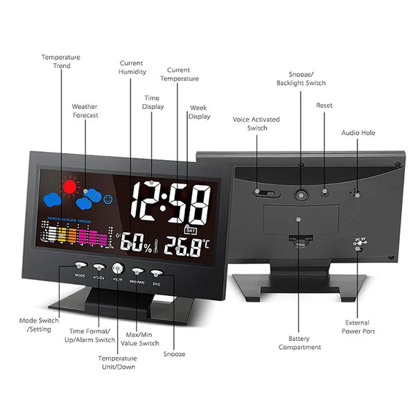 ✨⏰ Letzter Tag der Aktion 50% 🔥 Digitaler LED-Temperatur- und Luftfeuchtigkeitsmesser Wettervorhersage LED-Zähler Wecker