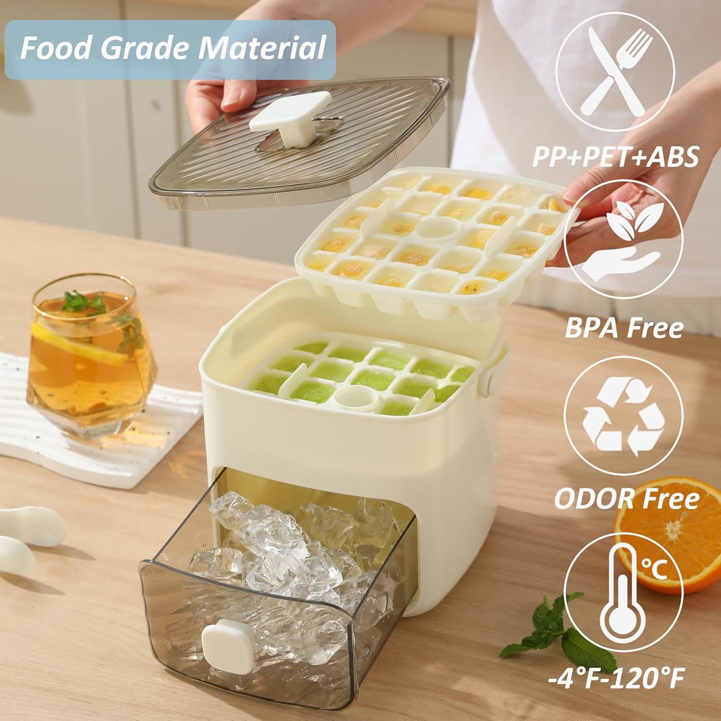 🧊Eiswürfelbehälter mit Deckel und Schale🧊, Eiswürfelbehälter für Gefrierschrank, flexible Eiswürfelbehälter