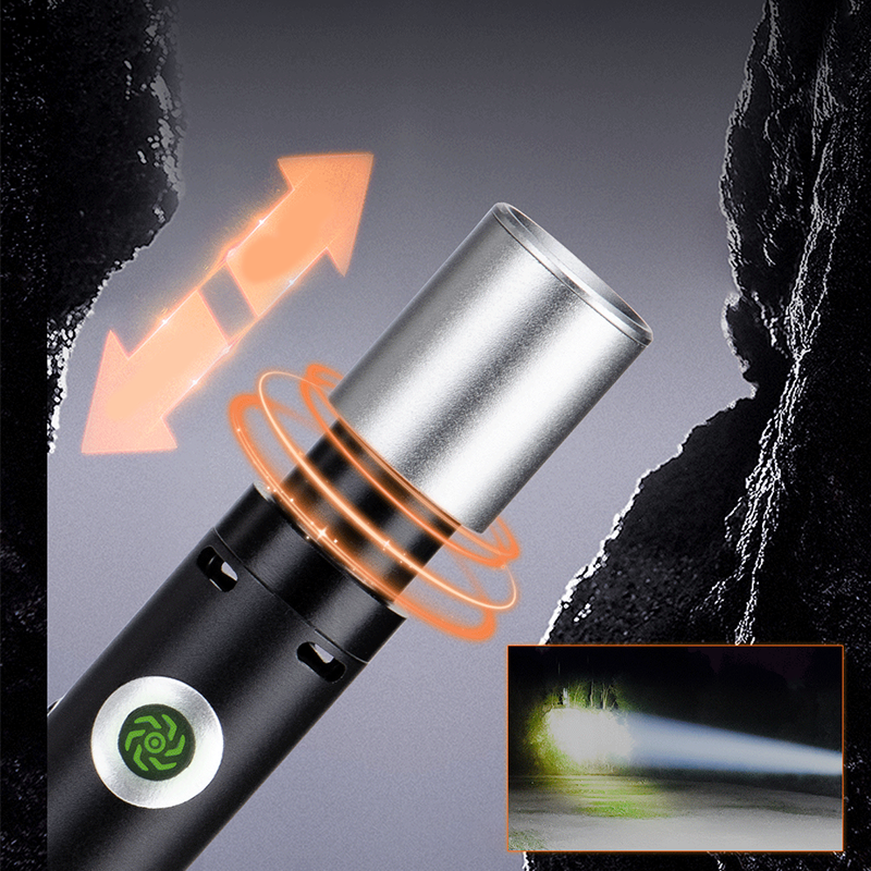 🔦🔋Multi-Mode-Bogen + Alarm-Zoom-Helligkeitstaschenlampe⚡