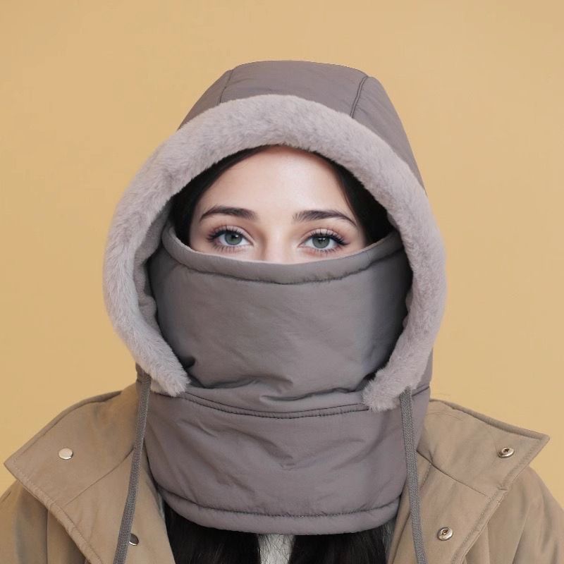 Plüschgefütterte, verdickte Thermomütze mit Gesichtsmaske für Männer und Frauen