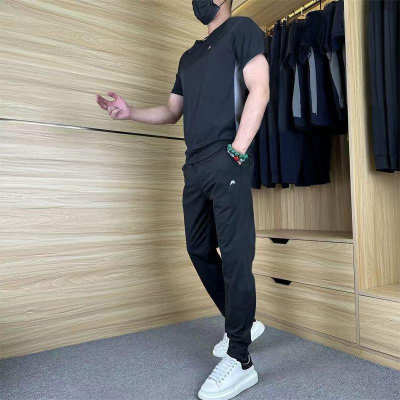 Zweiteiliges Sport-Set für Herren: Kurzarm-T-Shirt & Lange Hose