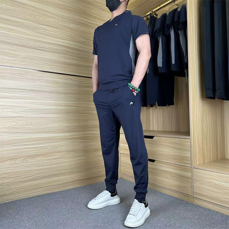 Zweiteiliges Sport-Set für Herren: Kurzarm-T-Shirt & Lange Hose