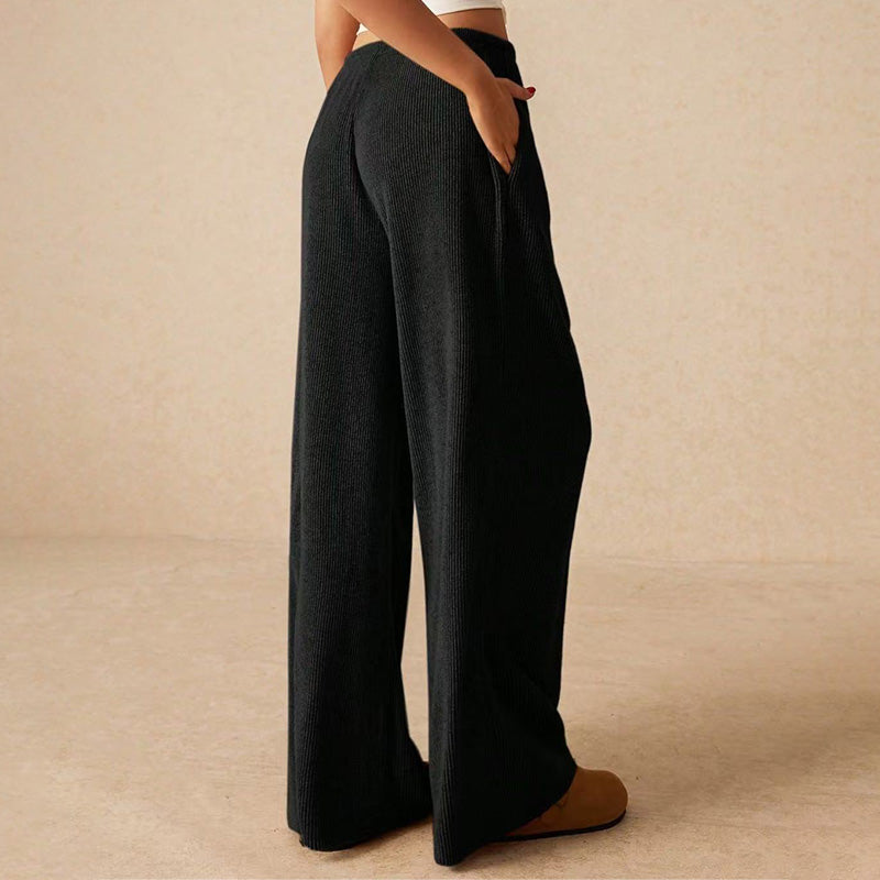 Weibliche Freizeit-Hose mit weitem Bein und Kordelzug
