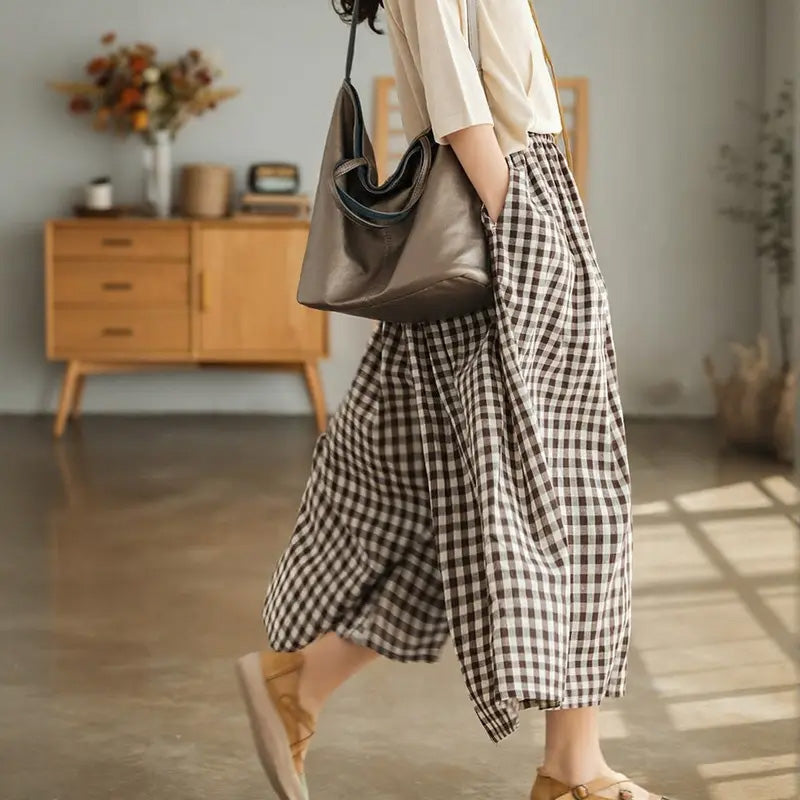 Damen Freizeit-Hose mit elastischem Bund und weiten Beinen