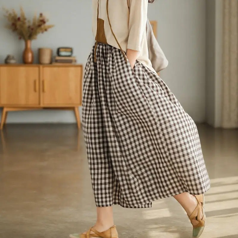 Damen Freizeit-Hose mit elastischem Bund und weiten Beinen