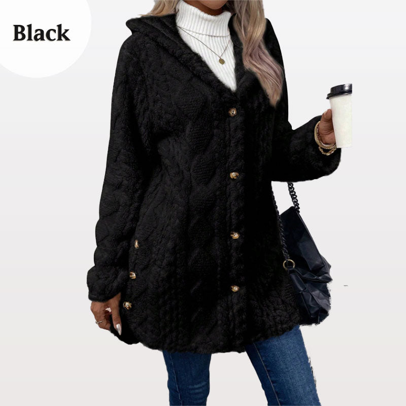 Damen warme Jacke mit Kapuze und Rautenmuster