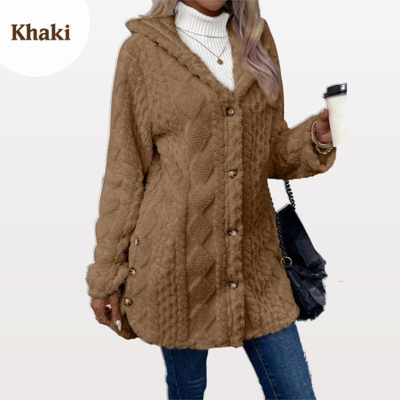 Damen warme Jacke mit Kapuze und Rautenmuster