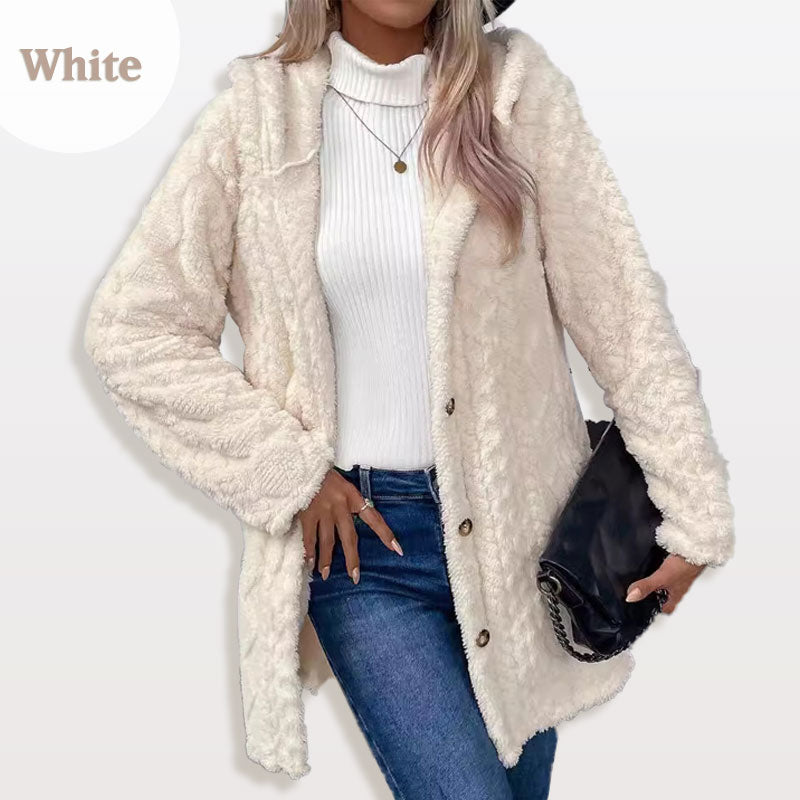 Damen warme Jacke mit Kapuze und Rautenmuster