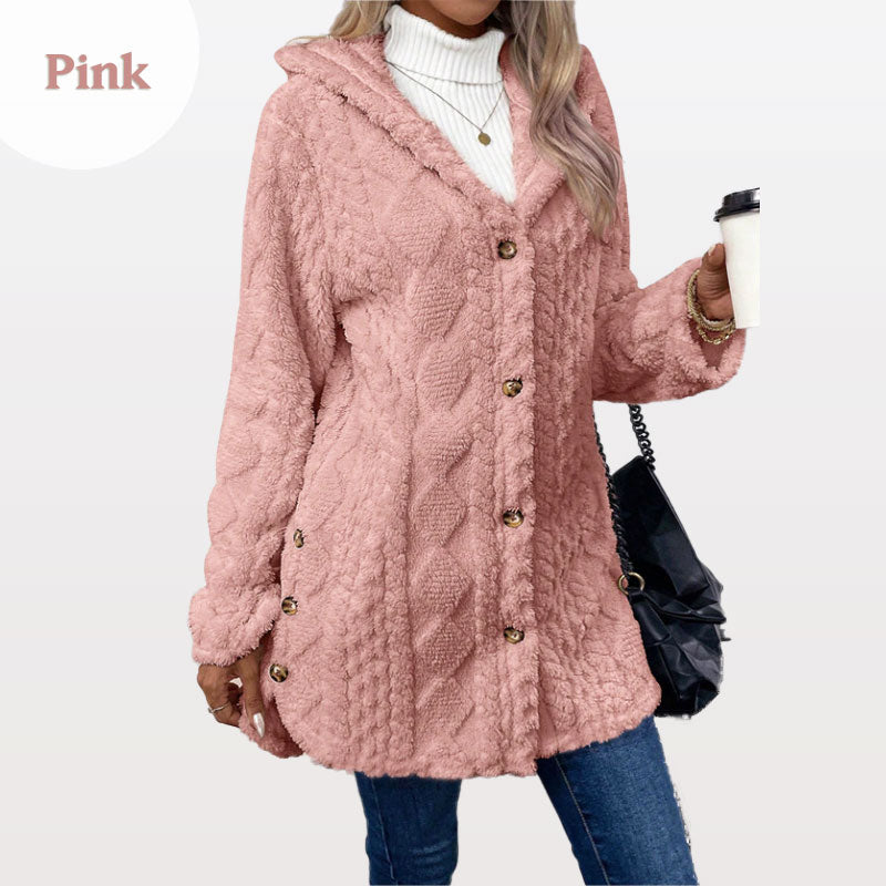 Damen warme Jacke mit Kapuze und Rautenmuster