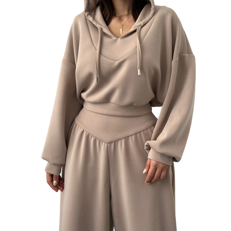Damen-Set aus kurzem Hoodie und weit geschnittener Hose