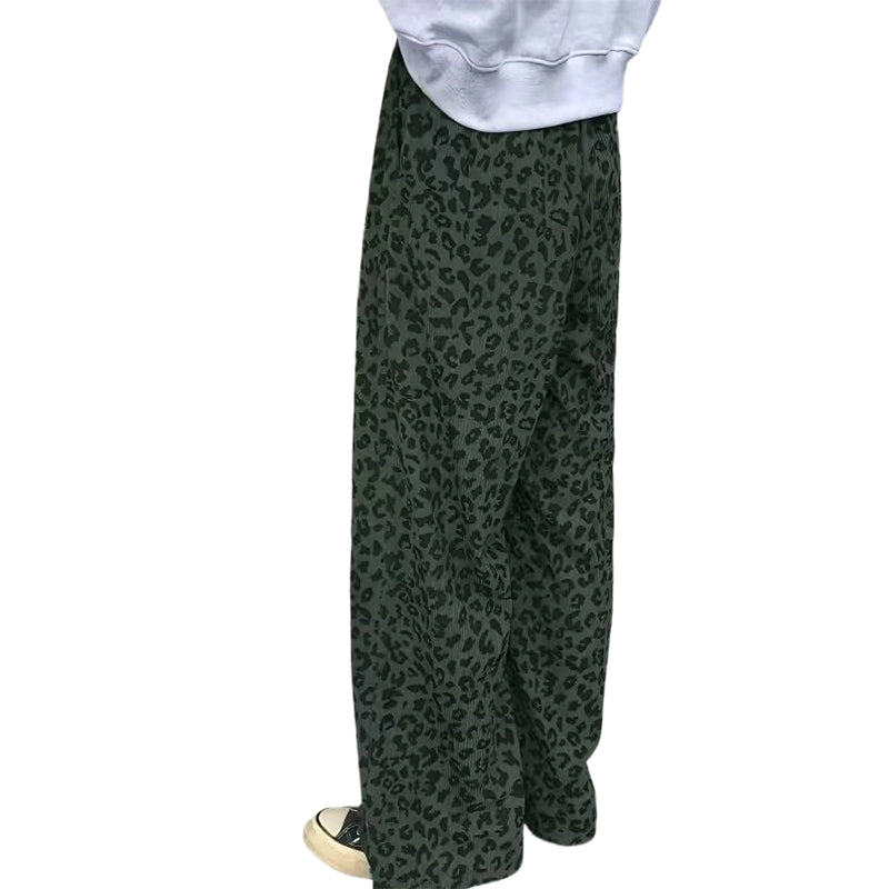 Damen-High-Waist-Leopardprint-Straight-Leg-Hose