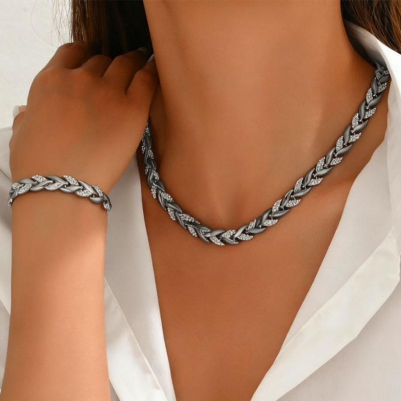 📢📢50 % RABATT! ⏰Verstellbares Halsketten- und Armband-Set im Blatt-Design mit Strasssteinen