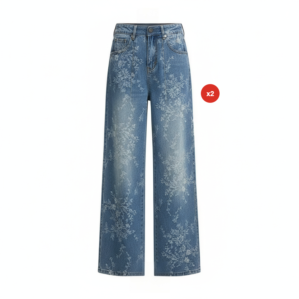 Damen Weite Bein Jeans mit floralem Jacquard-Muster ✨