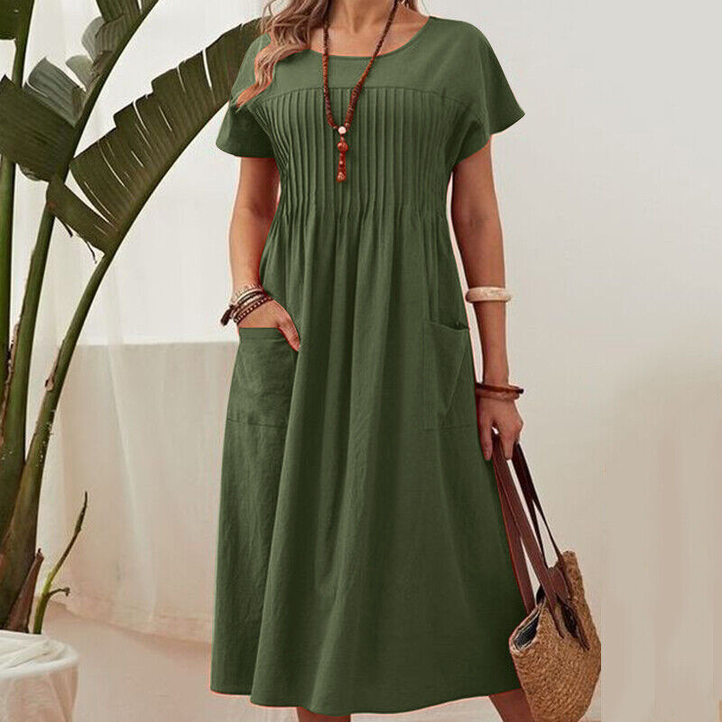 đ 50% RABATT! ⨠Faltenkleid fĂźr Damen mit Kurzen Ărmeln & Taschen â Bequem, Leicht & Perfekt fĂźr Den Sommer âď¸