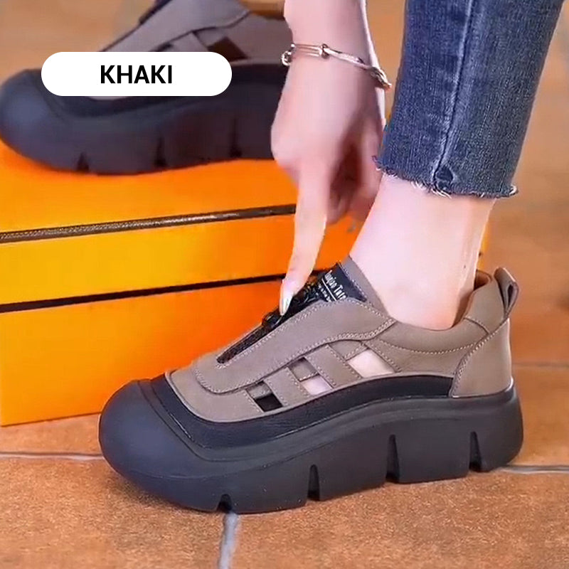 Damen-Sneaker im Retro-Stil mit Reißverschluss und Lochmuster auf Plateausohle