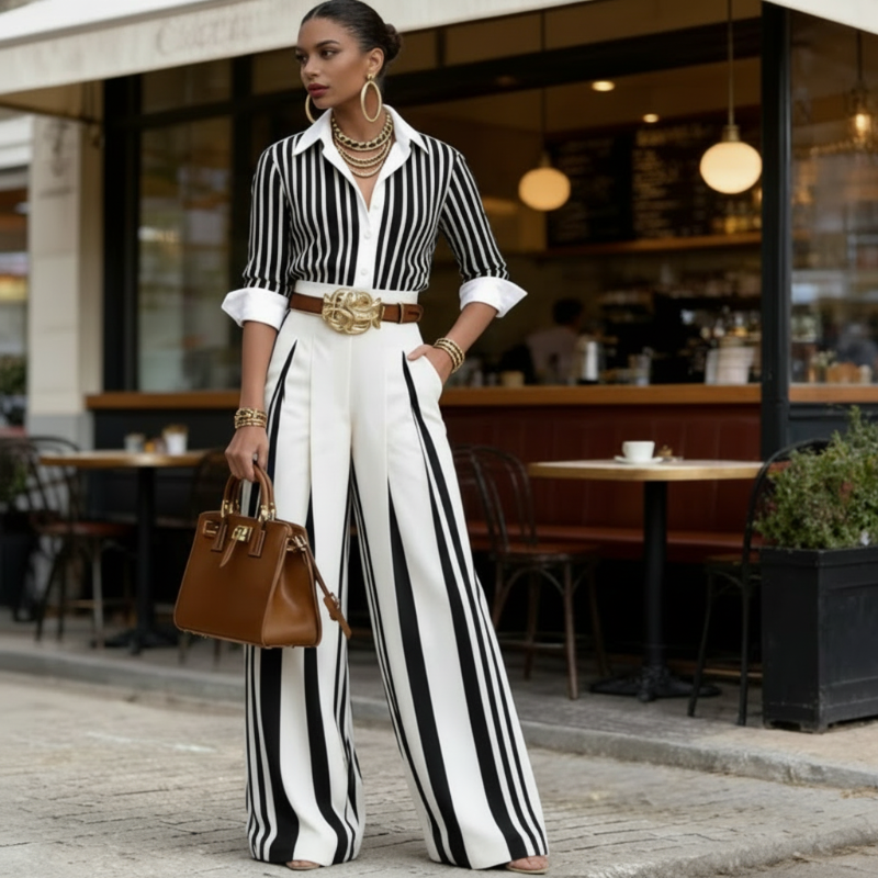 🏆✨Gestreiftes Shirt & weite Hose im Set – bequem & stilvoll für den Alltag