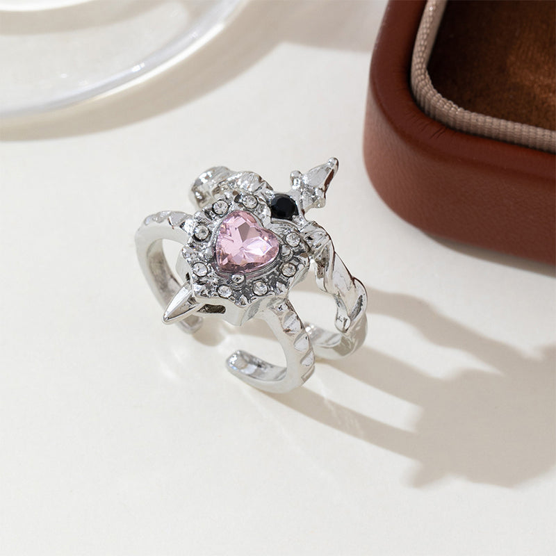 Vintage verstellbares Schwert-durchsticht-Herz-Ring-Set