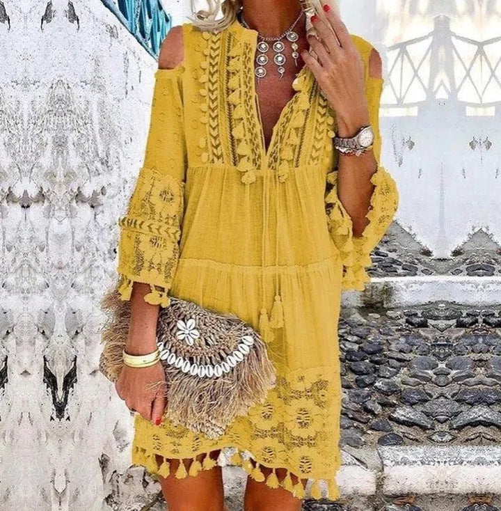 👗 🌿 Damen Sommerkleid aus Baumwolle & Leinen mit Stickerei – Lockere Passform, Atmungsaktiv & UV-Schutz ☀️