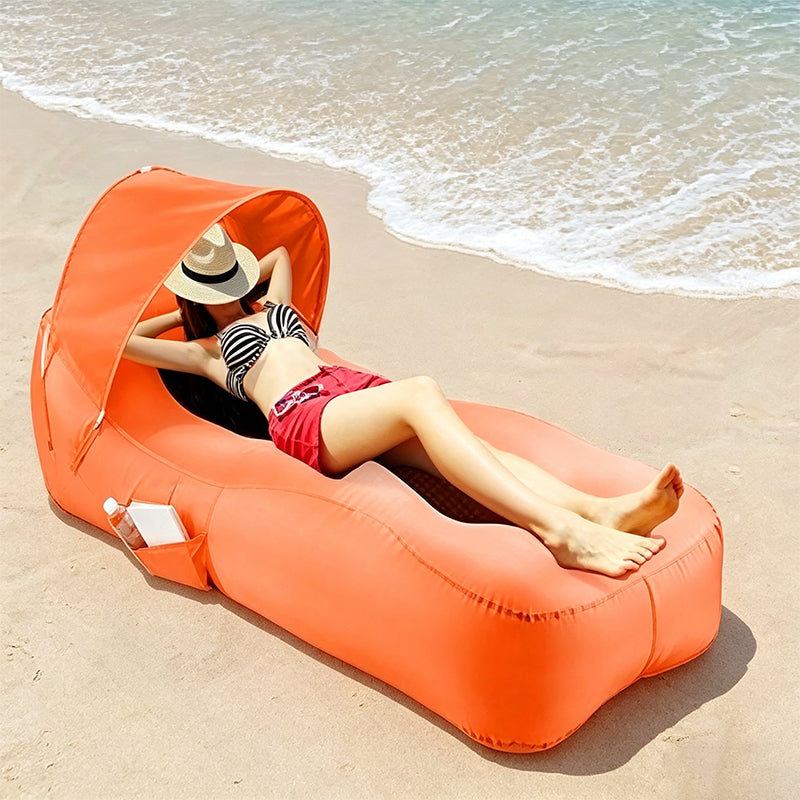 ☀️ Aufblasbarer Strandliege-Luftsessel mit Sonnenschutz – Leicht, kompakt & perfekt für Strand, Pool oder Camping 🌊