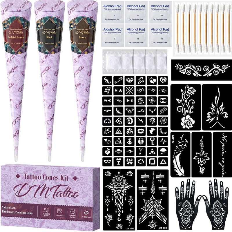 🎨 50% RABATT! ✍️ Komplettes 3-Farben-Henna-Tattoo-Set – Natürlich, langanhaltend & perfekt für kreative Körperkunst zu Hause 🌸
