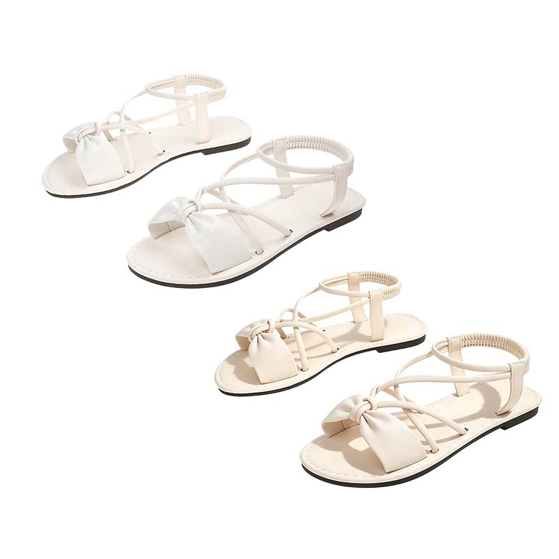 Damen-Sandalen mit überkreuzten Riemen, flache Sohle