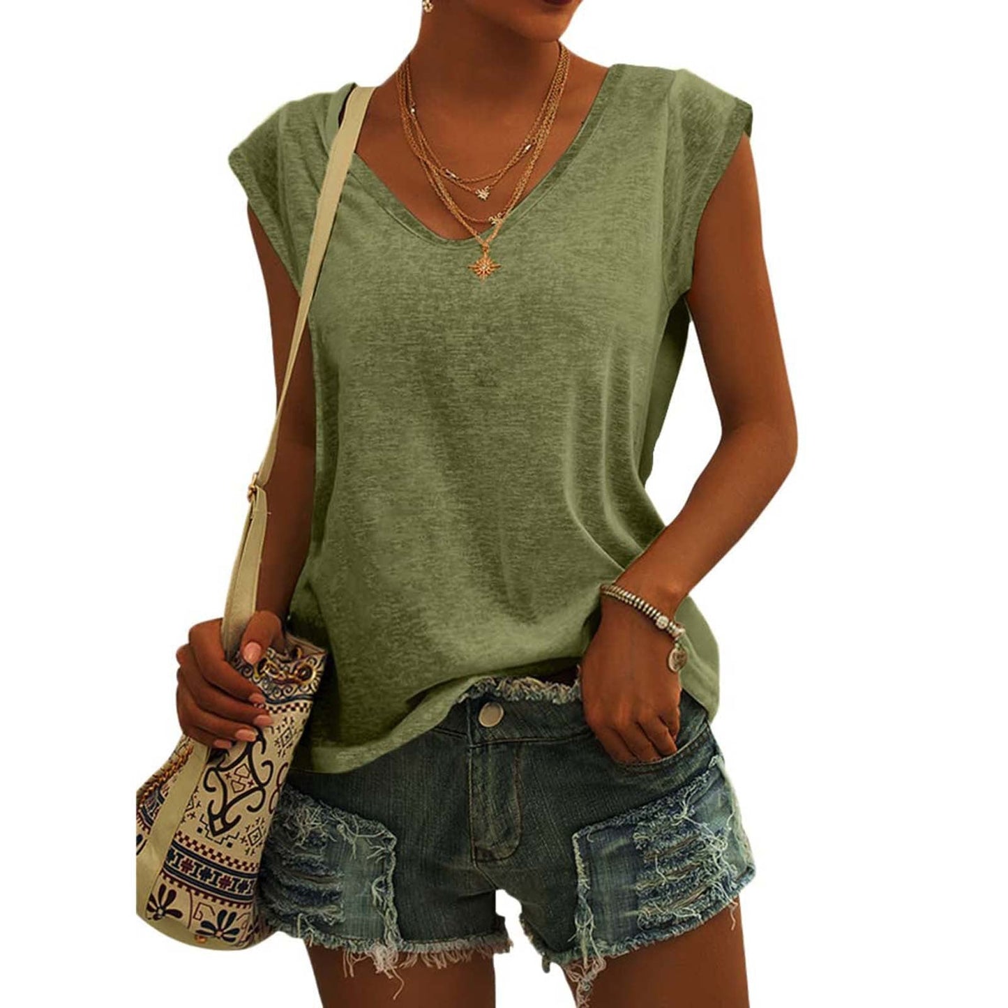 Lässiges Damen-Tanktop mit V-Ausschnitt und lockerer Passform