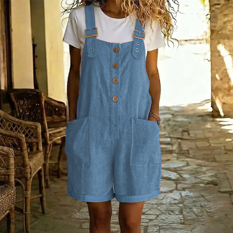 ✨Damen Latzhose aus Baumwolle & Leinen 🌿 Gerade Geschnitten & Mit Taschen
