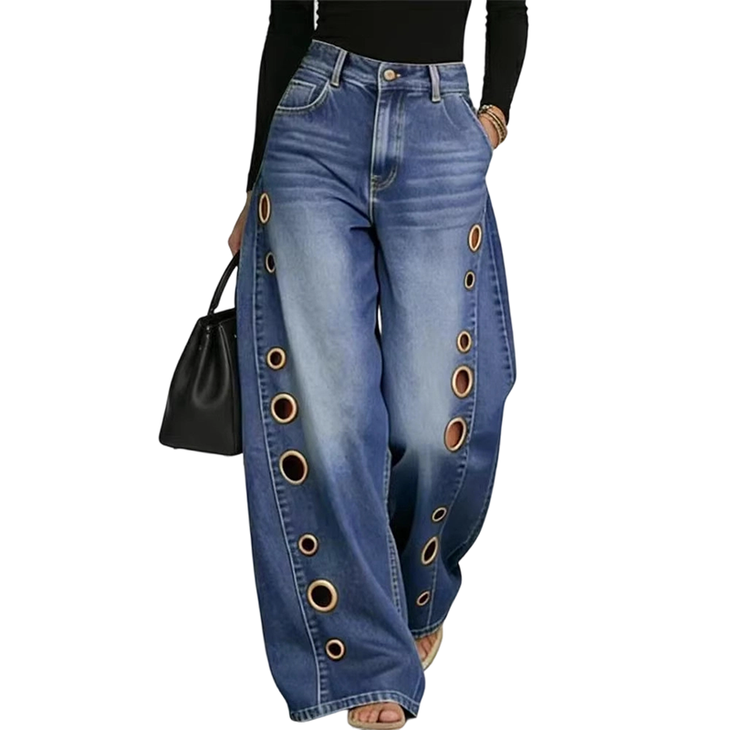 đ„ 50% RABATT đ„ Damen Jeans mit weitem Bein & stylischer Ăsenverzierung đ Trendig, bequem & absolut auffĂ€llig âš